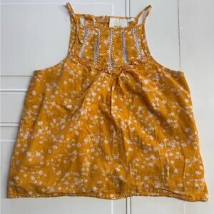 Anthropologie Maeve Martell Yellow Floral Mesh High Neck Tank Top Blouse Size S